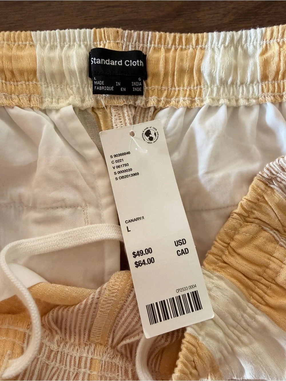 Men's Standard Cloth Yellow & White Striped Linen Blend Beach Pants L NWT *Firm*